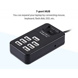 USB 2.0 Portable 7 Port HUB High Speed with Cable On/Off Switch P-1602 - Black